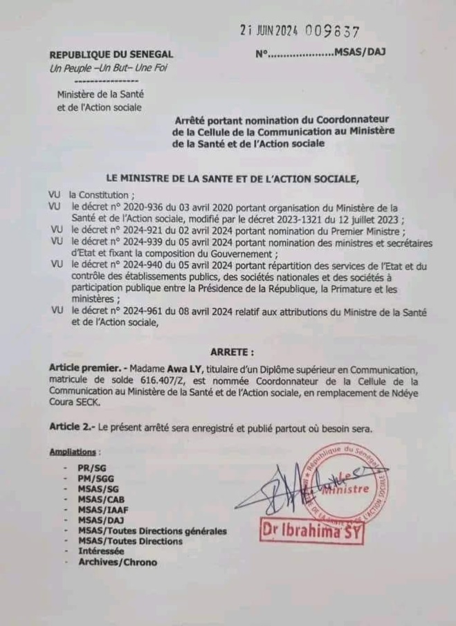 Une « cousine » de l’ex-Premier ministre, Amadou Ba, nommée par le Ministre de la Santé Une « cousine » de l’ex-Premier ministre, Amadou Ba, nommée par le Ministre de la Santé