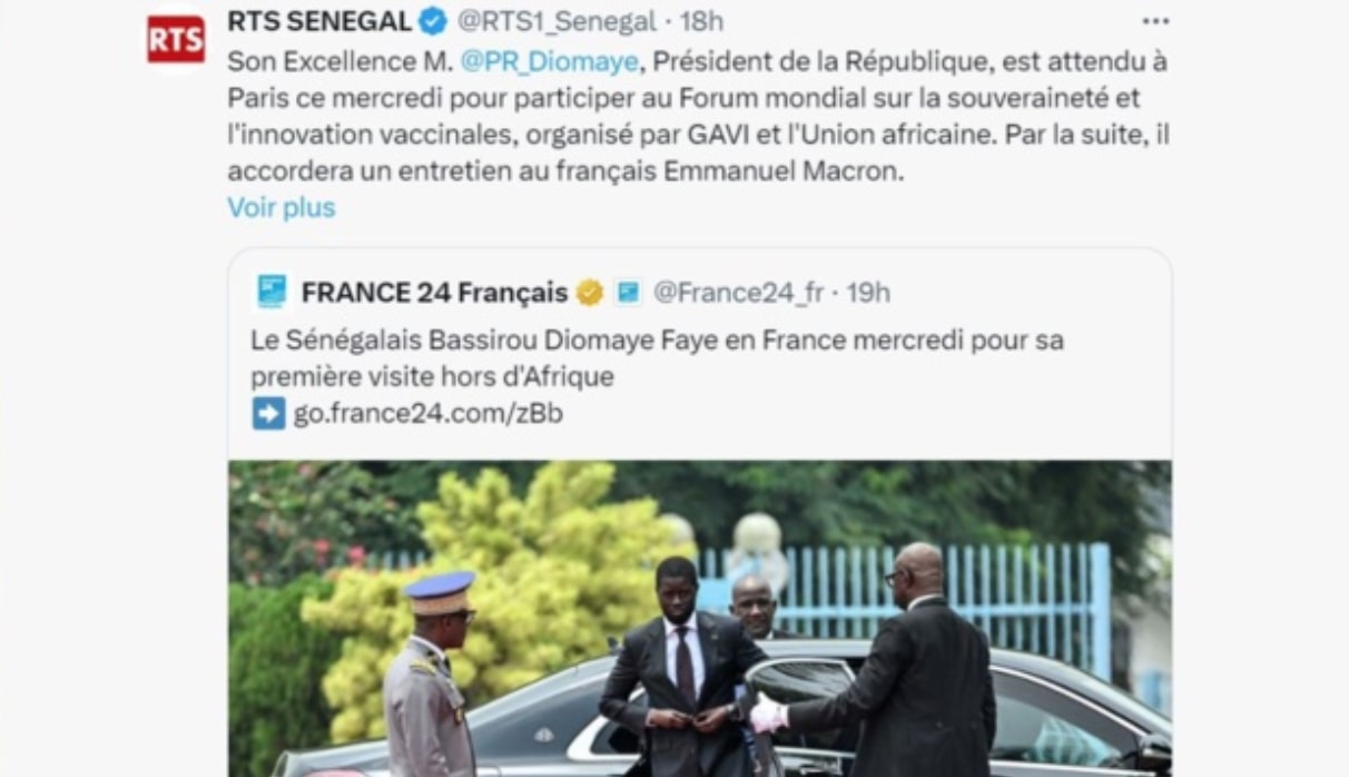 Visite du Président Diomaye Faye en France : Tensions Verbales entre la RTS et France 24